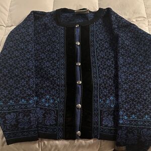 Dale of Norway Blue and Black Knit Cardigan